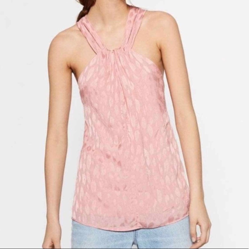 Zara Spotted Cutout Back Pink Halter Tank Size XS